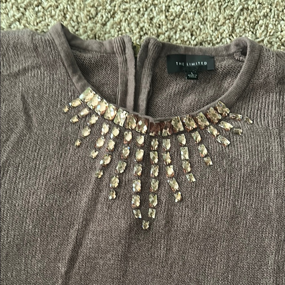 The Limited elbow length sweater with jeweled neck